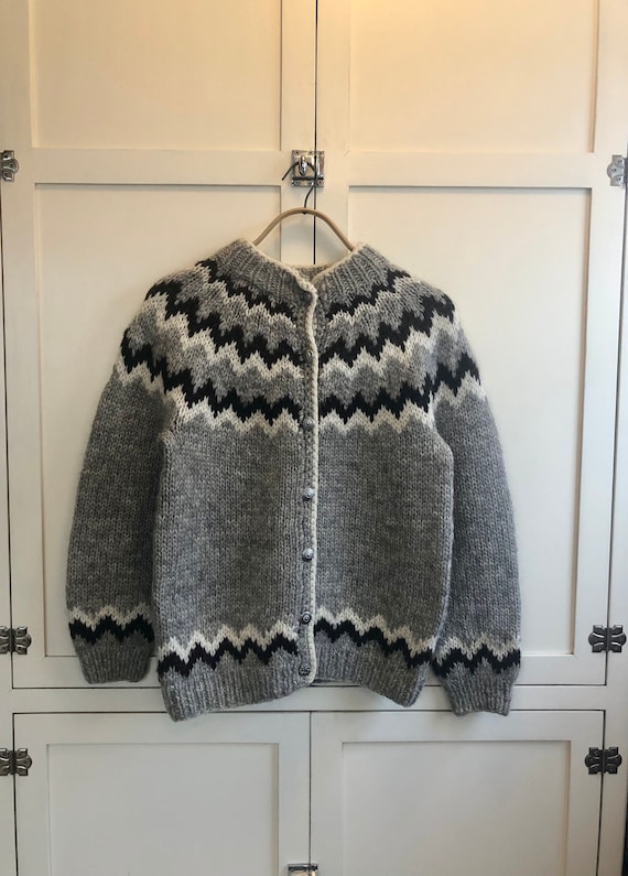 1980's LL Bean Gray and Brown Icelandic Cardigan S