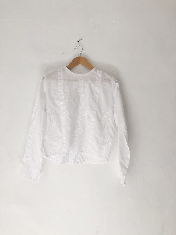 1920s Embroidered Pintuck Cotton Blouse