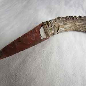 flint knife, stone knife, knapped knife, antler handle flint knife, rustic flint knife, knife, flint, thanksgiving, halloween, yule image 1