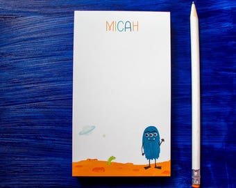 Space Monster Alien Notepad - Personalized Kids Stationery