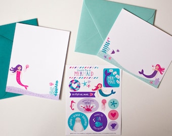 Mermaid Kids Stationery Flat Card Writing Set with Stickers