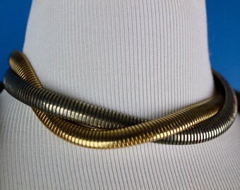 Gold and silver interwoven chain choker