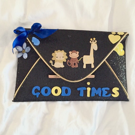 Adorable Black Glitter Clutch Purse With Animals And Ribbons Etsy