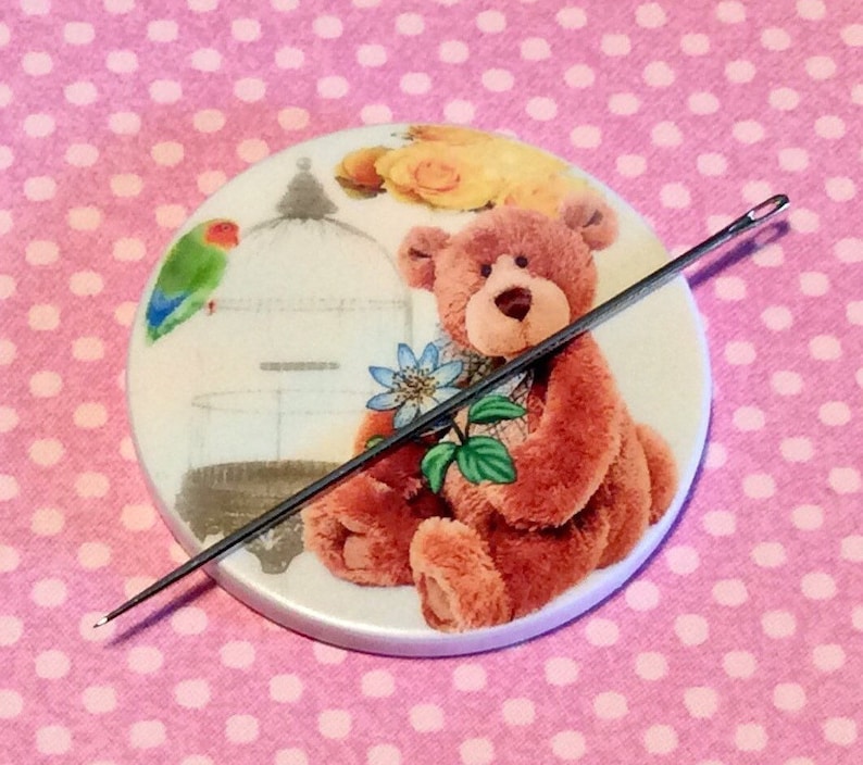 Pink Bear Needle Minder For Cross Stitch// Embroidery