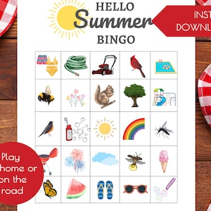 Atividade de bingo de verão para impressão Jogo Bingo Crianças Diversão de verão Jogo de bingo Folha de atividades para impressão para o horário de verão Atividade divertida para crianças verão