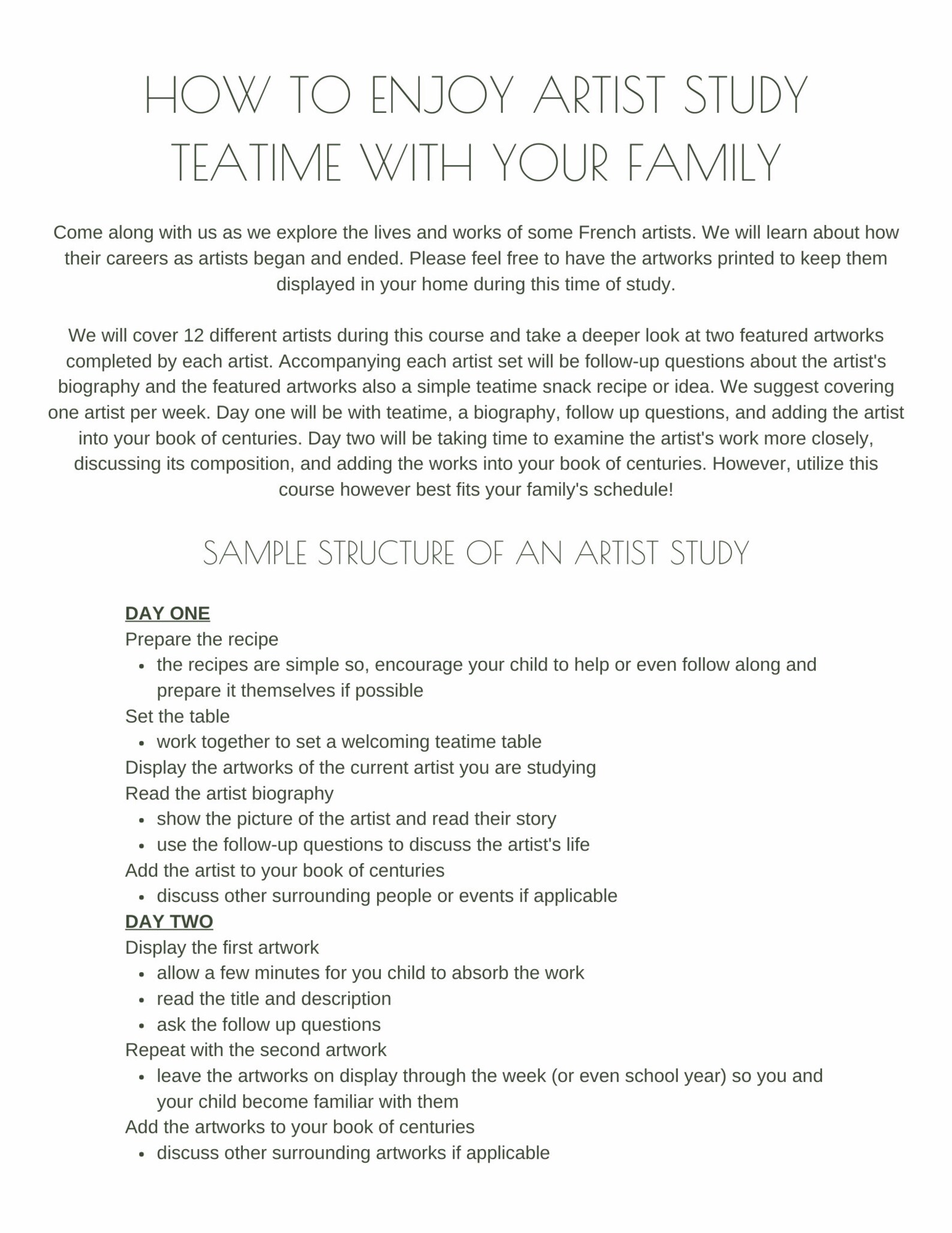 Homeschool Artist Study Printable Charlotte Mason Homeschool Lessons ...