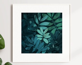 Jungle Forest Art Print Plants Nature Fine Art Print Poster Illustration Picture Drawing Mural Plant Lover Minimalist Art