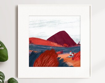 Autumn landscape fine art print autumn mural drawing nature art print illustration poster decoration Indian summer resin landscape mountains village