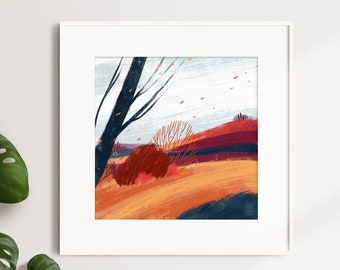 Paysage d’automne Art Print Poster Dessin Nature Automne Résine Paysage Mural Illustration Décoration Thanksgiving Indian Summer Fine Art Print