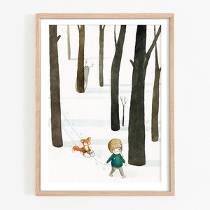 Póster infantil The Forest Boy - mural A4 A3 habitación infantil cartel de la habitación del bebé invierno zorro bosque decoración de la pared regalo para niño niña niño