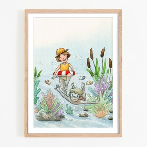 Póster infantil Amigos del baño - Cuadro de pared A4 A3 A5 Habitación de los niños Decoración de la habitación del bebé Póster Imagen de verano Decoración de la pared Regalo Niños Niñas Niños