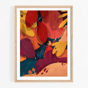 Póster infantil en el bosque de otoño - mural A4 A3 A5 habitación infantil decoración de la habitación del bebé cartel de otoño imagen regalo niño regalo niña niño