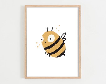 Children's room bee pictures, children's room decoration poster, colorful children's picture, animal poster, funny animal motif, poster card, gift for child baby