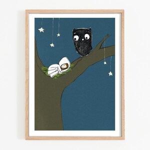 Póster infantil The Owl Child - Cuadro de pared A4 A3, póster de animales, búho, habitación infantil, habitación del bebé, póster, decoración de pared, regalo para niños, niñas y niños