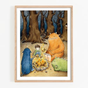 Poster per bambini Picnic con mostri - Quadro da parete A4 A3 Cameretta per bambini Poster per cameretta Mostri Amici Decorazione da parete Regalo per bambina e ragazzo