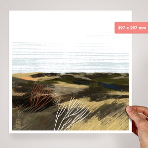 Heath Dunes Paysage Art Print Mer du Nord Mer Baltique Danemark Sylt Amrum Rømø Mer Nature Île Plage Murale Affiche Dessin Fine Art Print 29.7 x 29.7 cm