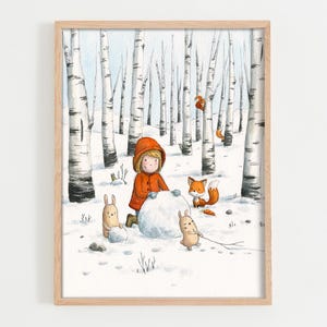 Póster infantil en el bosque de invierno - mural A4 A3 A5 habitación infantil decoración habitación bebé cartel nieve invierno decoración pared regalo niño niña niño