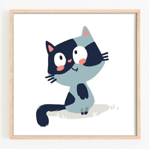 Cuadro de pared de gato, póster infantil, póster decorativo para habitación infantil, bonito cuadro de pared, póster de animales, motivo de animales, estampado de animales, regalo para niño, bebé, bautizo, Navidad