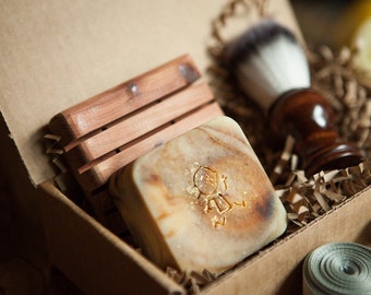 Shaving Master Gift Box.  Father’s Day. Gift Set for Men.  Wet Shaving Soap, Brush, Wood Soap Deck.  Natural Shaving Soap Kit. Add On Item