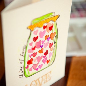 Valentines Day. Watercolor greeting cards. Hearts. A jar of love. Original painting. One 5x7 card with envelope. image 5