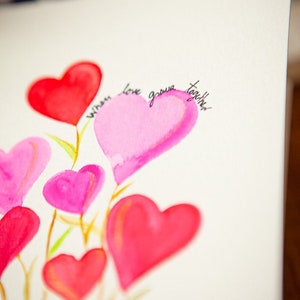 Valentinstagskarte. Wenn Die Liebe zusammen wächst.  Aquarell Karte.  Original Kunst. Handbemalt.