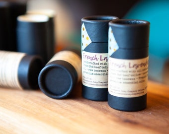 Large Tallow Lanolin Lip Balm.  Paperboard Tubes.  Chapped Lips.  Fast Rehydrate Dry Skin.  Recycle Packaging. 0.5 oz