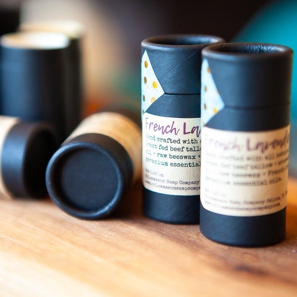 Large Tallow Lanolin Lip Balm.  Paperboard Tubes.  Chapped Lips.  Fast Rehydrate Dry Skin.  Recycle Packaging. 0.5 oz