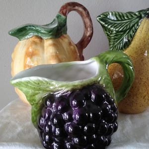 Vintage Pottery Fruit Pitchers, Pear, Grapes, Melon, Portugal, Italy