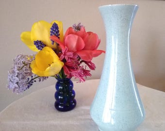 Vintage Brush USA Speckled Blue Pottery Vase, Mid Century Style, 8.5 Inch Tall