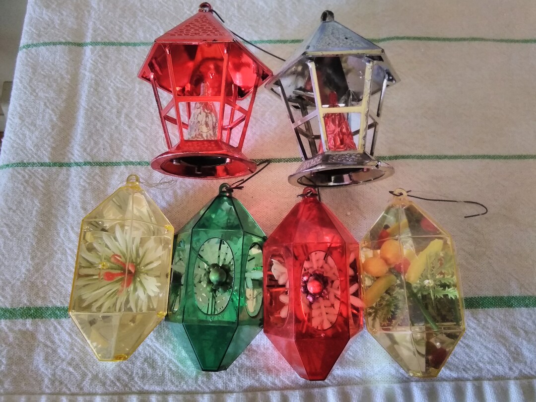 Set of 6 Vintage Ornament 2 Are Lanterns and 4 Have Faux Etsy