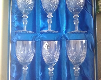 Edinburgh hand cut Hungary crystal glasses, set of 6, original box