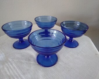 Hazel Atlas ModertTone cobalt blue depression glass champagne or sherbert glasses, set of 4