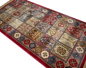 Persian rug 4.7 x 2.3 ft - 140 x 70 cm with trees of life and silk like luster Qum design machine made in Belgium