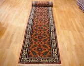 16 x 2,5 ft Heriz style rug hallway runner caucasian Seichur persian style Azeri Red Green Teal Beige Orange