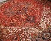 12.5 x 9.2 ft Heriz Antique Rug Turkish Azeri carpet from Turkey room size area Serapi. Worn to Perfection