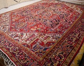 11 x 9 ft Heriz Vintage Rug Turkish Azeri carpet from Turkey room size area Serapi. Worn to Perfection