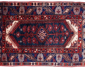 Turkish Antique Rug | Colorful and Beautiful Carpet | Geometric design | 1930s | 4x6 ft | 120 x 180 cm | Green Blue Beige Red | Vintage Rug