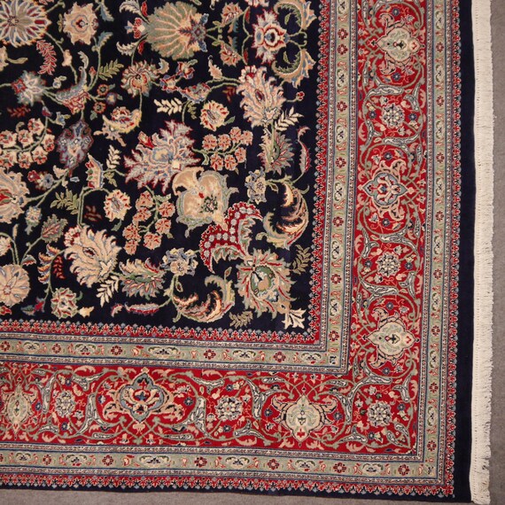 10 X 8 Ft Tabriz Rug Fl Oriental Style Vintage Very Fine - Cameron Fringed Hand Knotted Blue Cream Area Rug 10 X 8 Ft Tabriz Rug Fl Oriental Style Vintage Very Fine - Cameron Fringed Hand Knotted Blue Cream Area Rug