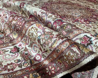 Vintage Oushak Aubusson rug 13 x 10 ft / 390 x 300 cm beige gold purple muted colors perfect Turkish floral Tabriz carpet design