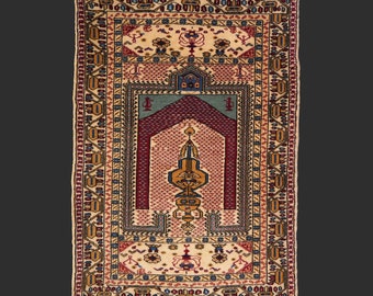 Vintage prayer rug Turkey 4.8 x 3.3 ft / 147 x 100 cm Turkish  wool bohemian boho style carpet