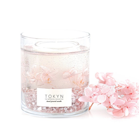 The Botanical Collection ~ Anjou Fig Tree  (Soft Floral Pink & Rose Glass ) - Scented Candle - home decor - housewarming -  gifts