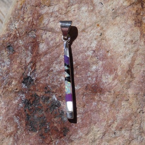 Southwest Sterling Silver 925 Sugilite & Blue Opal Inlayed Double Sided Bar Petite Pendant Two Looks One low Price  Free Shipping NEW S80