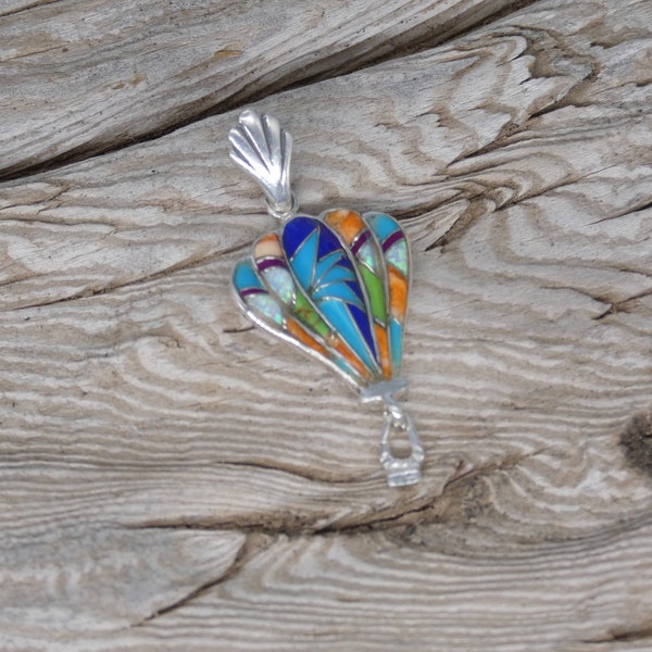 Southwest Handmade Petite Hot Air Balloon Sterling Silver Mixed Gem Stones and Opal Pendant Handcrafted In the USA New Free Shipping in USA