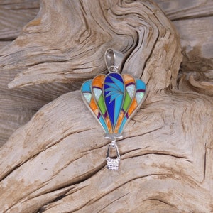 Southwestern Handmade Hot Air Balloon Sterling Silver 925 Vibrant Mixed Gemstone Opal Pendant Handcrafted In The USA Free Shipping Gift Bag