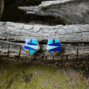 Vibrant Multi Gemstone & Opal Inlayed Petite Post Stud Earrings Handcrafted In The USA Southwestern Free Gift Box Free Shipping NEW D36