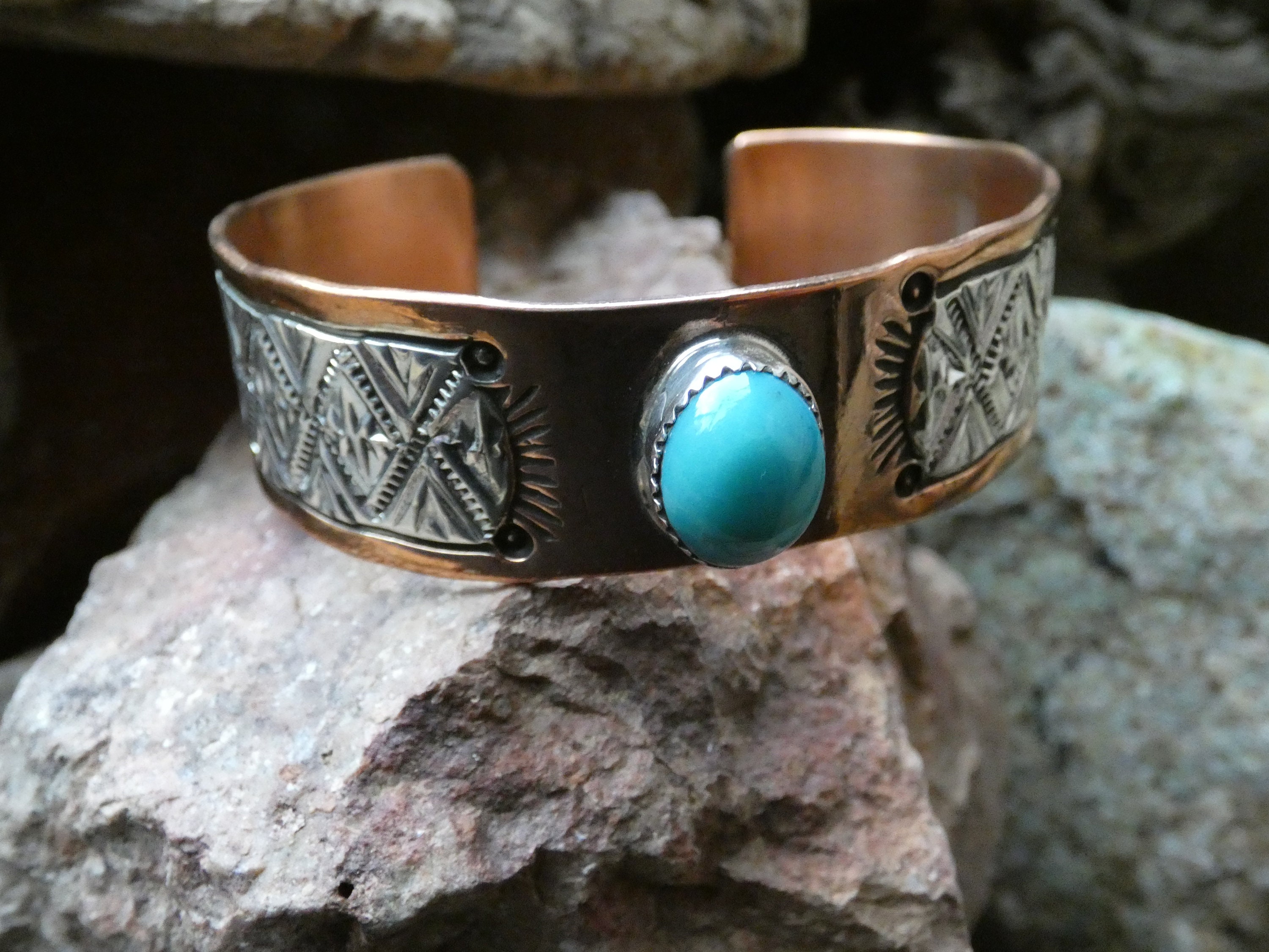 Native American Navajo Hand Stamped Handcrafted Copper Sterling
