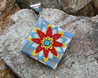 Gorgeous Rich Colorful Flower Mosaic New Design Unique One Of A Kind Multi Gemstone Micro Inlay Pendant Sterling Silver 925 Handcrafted Ai7