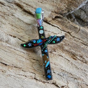 Tótem de galaxia, cielo nocturno, luna, madre tierra, cruz, microincrustaciones, piedras preciosas múltiples, plata de ley 925, hecho a mano, envío gratuito AE38