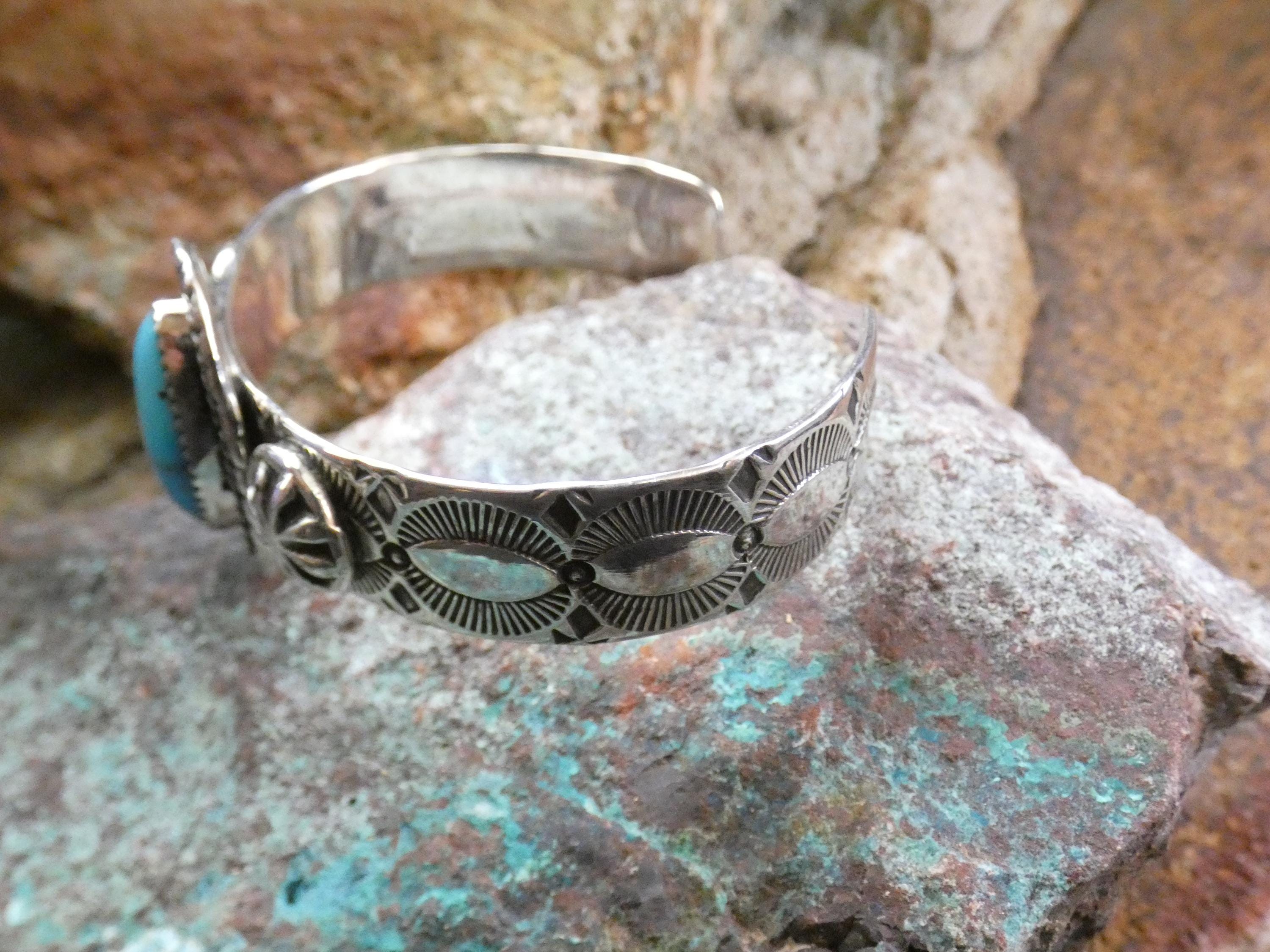 Turquoise Gemstone Navajo Sterling Silver 925 Hallmarked Hand