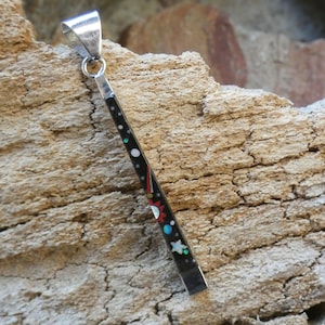 Colgante de barra con microincrustaciones de piedras preciosas múltiples en plata de ley 925 hecha a mano con diseño de luna llena y estrella fugaz y cielo nocturno, envío gratis, bolsa de regalo AJ1